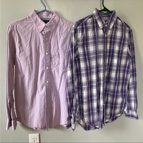 Banana Republic Slim Fit Button Down Plaid Shirt. Purple. Set of 2. Medium - Picture 1 of 3